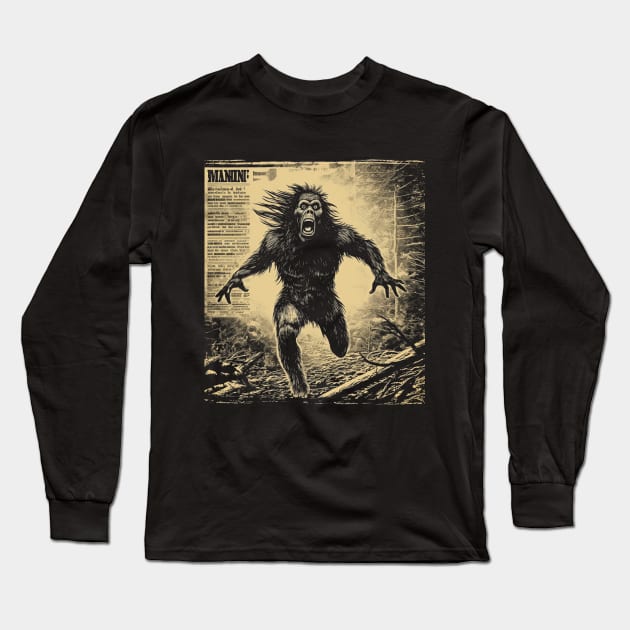 Bigfoot News Headline | Funny Retro Bigfoot Long Sleeve T-Shirt by We Anomaly